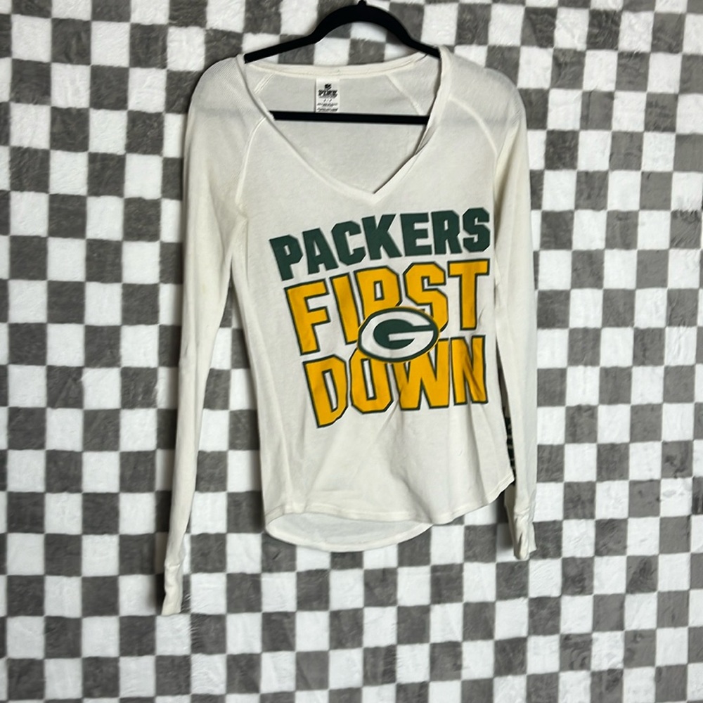 Victoria secret packers v neck long sleeve, waffle nit shirt